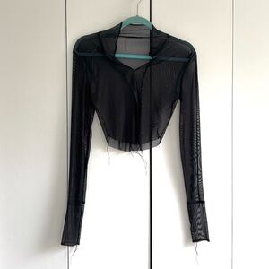 Sheer Black Mesh Long Sleeve Seam Detailing Crop Top Size XS/S